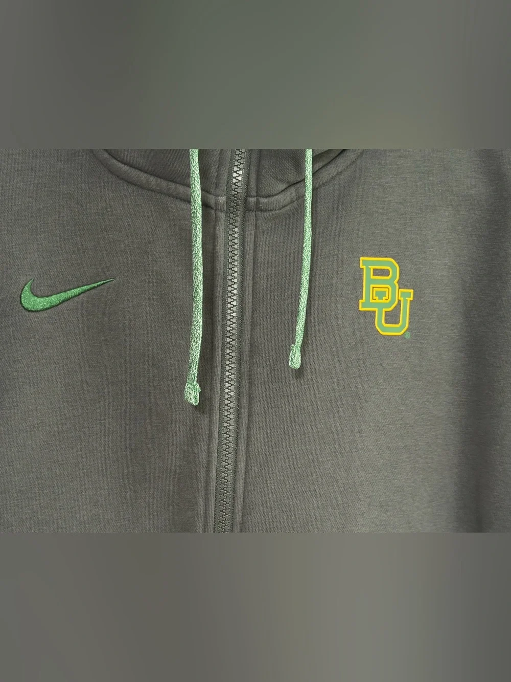 NIKE Baylor Bears Full Zip Embroidered Logo Hoodie - Large